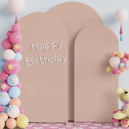 Fomcet Wedding Arch Cover 7.2FT, 6.6FT, 6FT Nude Spandex Fitted Fabric Arch Backdrop Cover Set of 3 Round Top Chiara Arched Backdrop Stands Covers for Wedding Ceremony Birthday Party Baby Shower