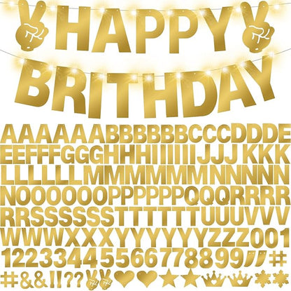167Pcs DIY Glitter Customizable Banner Kit Custom Banner Happy Birthday Letter Banners Personalized Banners Decor for Christmas Baby Shower Birthday Party Decorations Supplies(Shiny Gold)