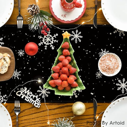 Artoid Mode Black Snowman Snowflake Let it Snow Winter Table Runner, Christmas Kitchen Dining Table Decoration for Home Party Decor 13x72 Inch