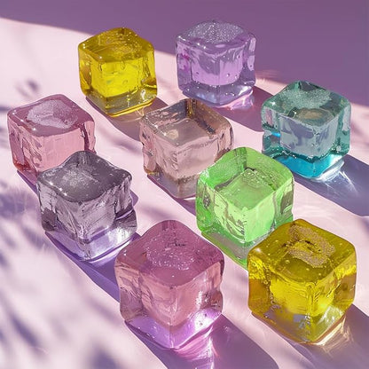 HappyFiller 76 PCS Crystal Square Small Acrylic Ice Cubes Clear Artificial Ice Rocks for Photography Props,Food Display,Vase Filler,Table Scatters,Crafts,0.7 Inch, Multi Colors