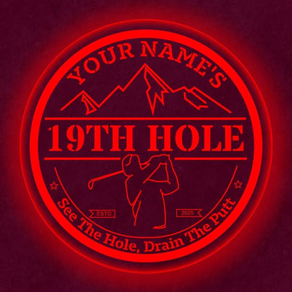 Custom 19th Hole Golf Bar Sign – Personalized LED Color Changing Acrylic Wall Decor for Home Bar, Man Cave, or Patio (19th Hole, 20 INCHES)