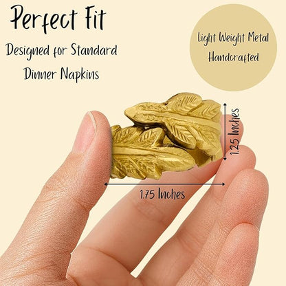 Gold Leaf Napkin Rings Set of 12 - Round Metal Napkin Holders for Dining Table Settings - Elegant Leaf Design for Weddings, Parties, Holiday Décor, Family Dinners & Special Occasions - CLEENTABLE