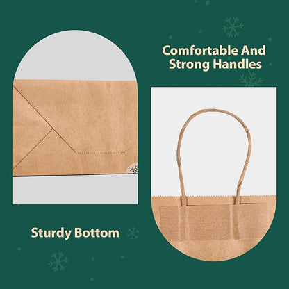 MESHA Christmas Gift bags 24Pcs 8.6x7x3.3'' Kraft Paper Bags with Handles Bulk for Gifts Holiday Xmas Goodie, Party Favors, Candy, Treat