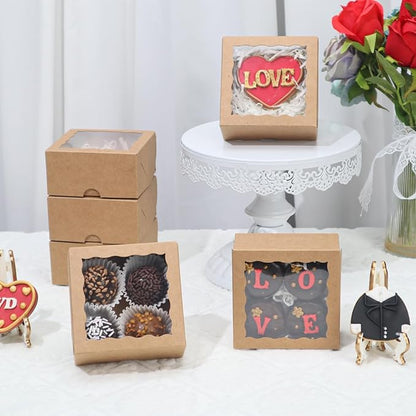 100-Pack 4x4x2 InchesBrown Bakery Boxes - Treat/Cookie/Truffle Boxes for Mini Cakes, Pies & Cinnamon Rolls - Wedding Party Favor Packaging