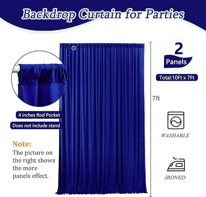 10 x 7 Feet Blue Backdrop Curtain for Partie, Background Curtains for Photoshoot, Birthday, Wedding, Halloween, Thanksgiving, Christmas Day, New Year Party Decorations 5Ft x 7Ft, 2 Panels