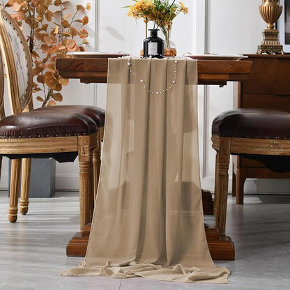 2 Pack 10 Ft Chiffon Table Runner Beige Gauze Long Table Runners 27x120 Inches Sheer Tulle Table Runner for Rustic Wedding Reception Bridal Shower Decorations Birthday Party