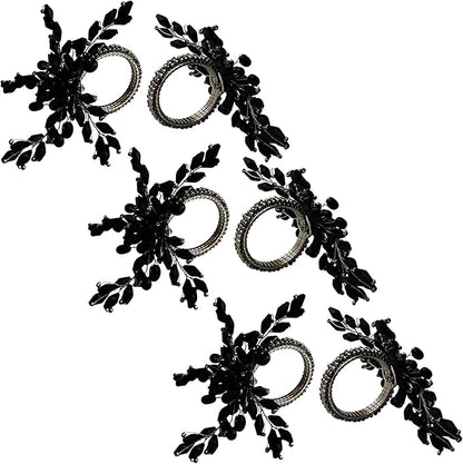 Napkin Rings Set of 12 for Dining Table Decoration Parties Everyday Metal Napkin Holder Leaf Black (Pack of 12)