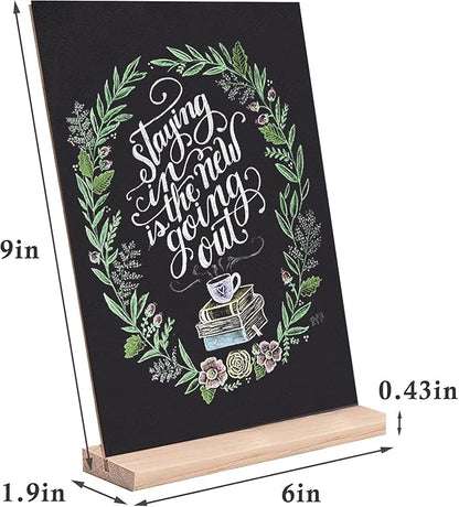 Small Chalkboard Signs, Double Side 6 x 9 Inch Wooden Tabletop Chalkboard Sign with Base Stands - Set of 6, Decorative Mini Table Signs Message Chalk Board Sign for Kitchen Wedding Bar and Restaurant