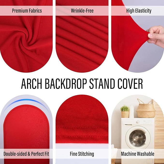 LEBENGURU Upgraded 7.2FT Wedding Arch Cover, Red Spandex Fitted Arch Backdrop Cover, Round Top Chiara Stand Covers for Birthday Party Baby Shower Banquet Balloon Décor