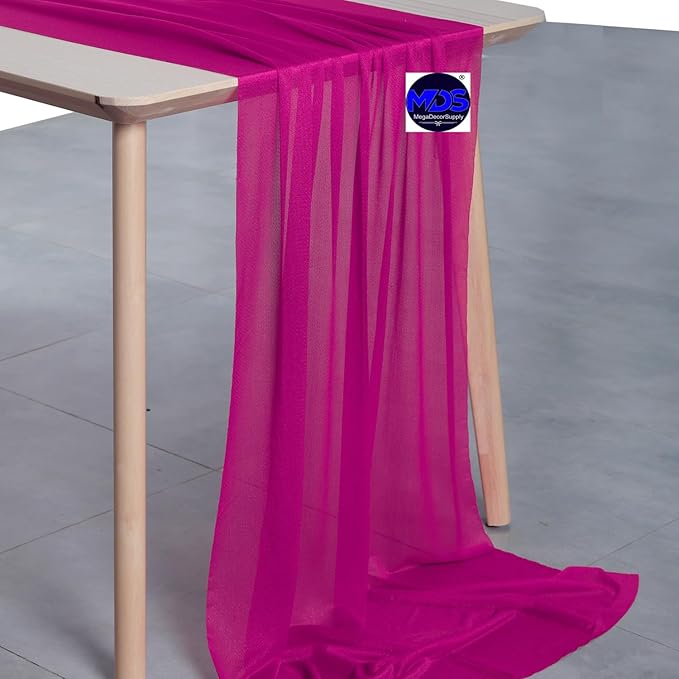 MDS Halloween Chiffon Table Runner - 10 Pack, 29 x 170 Inches, 14ft Each - Sheer Spooky Table Runners for Haunted House Parties, Trick-or-Treat Tables, Witchy Décor, Wedding & Events - Magenta