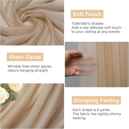 Wokceer Wedding Arch Draping Fabric Nude 3 Panels 28.7" x 20FT Sheer Drapes Backdrop Arch Draping Fabric for Wedding Ceremony Birthday Party Bridal Shower Decoration
