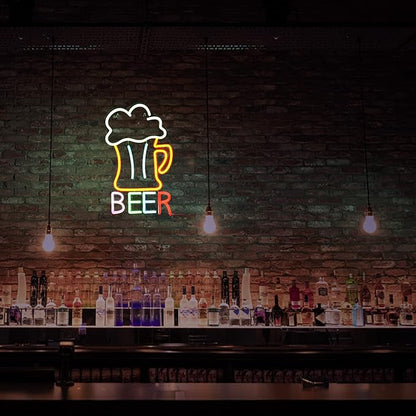 Beer Neon Sign Led Beer Signs Colorful Neon Lights for Wall Decor USB Powered 16.5’’X10.1’’Man Cave Bar Club Birthday Party Decor Kitchen Restaurant Neon Wall Signs