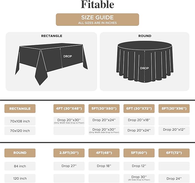 Fitable 8 Pack Table Cloth Rectangle Table: Stain and Wrinkle Resistant Tablecloth Rectangular, Washable Polyester Tablecloths for Wedding Party Dining Banquet Event Catering(White, 70x120 Inch)