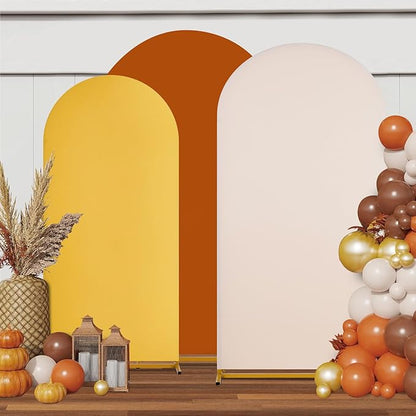SoarDream Double-Sided Wedding Arch Backdrop Cover 6FT 6.6FT 7.2FT Set of 3 Spandex Fitted Arch Wall Stretchy Backdrop Covers Yellow Beige Pumpkin for Fall Decoration Birdal Shower Stand Decorations