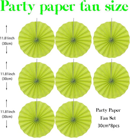 BARTHEW Green Graduation Party Decor, Tropical Party Decorations, 12in Hanging Paper Fans 30 Color DIY Set (Clear Green)