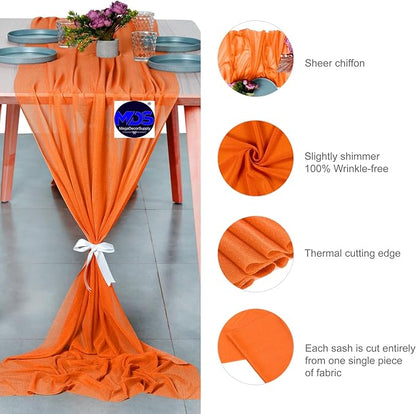 MDS Halloween Chiffon Table Runner - 15 Pack, 29 x 170 Inches, 14ft Each - Sheer Spooky Table Runners for Haunted House Parties, Trick-or-Treat Tables, Witchy Décor, Wedding & Events - Orange