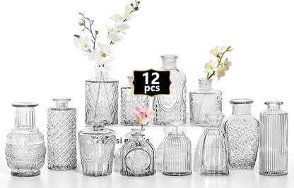 12pcs Mini Bud Vases As Wedding Centerpieces for Tables,Clear Bud Vases for Flowers,Small Flower Vases Suitable for Birthday Party,Anniversary,Wedding Reception,Baby Shower (Clear)