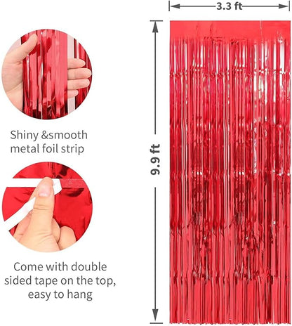 Crosize 8 Pack 3.3 x 9.9 ft Red Foil Fringe Curtains Party Decorations, Red Tinsel Curtain Backdrop for Parties, Door Streamers, Glitter Streamer Backdrop for Birthday Decoration