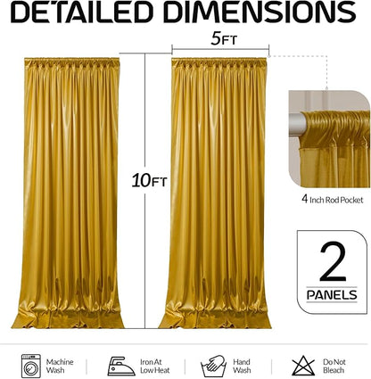 Golden Brown Satin Backdrop Curtains 2 Panels - Glitter Photo Drapes for Baby Shower, 10x10FT Shimmer Back Drop Cloth, Wrinkle Free for Golden 50th Birthday Party Decorations
