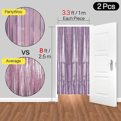ParyWoo Light Purple Streamers 2pcs Tinsel Backdrop 8.2FT Metallic Lavender Foil Fringe Streamer Curtains Photo Booth Backdrop for Halloween Baby Shower Bachelorette Wedding Party Decorations
