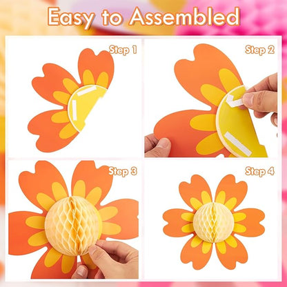 SUNBEAUTY 9 PCS 10 Inches Daisy Birthday Party Decorations - Groovy Flower Spring Sun Retro Hippie Baby Shower Decor