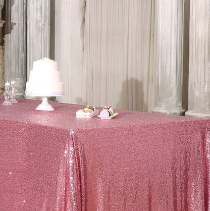 SquarePie Sequin Tablecloth 90 x 132 Inch Fuchsia Pink Sparkly Table Linen for Wedding Party