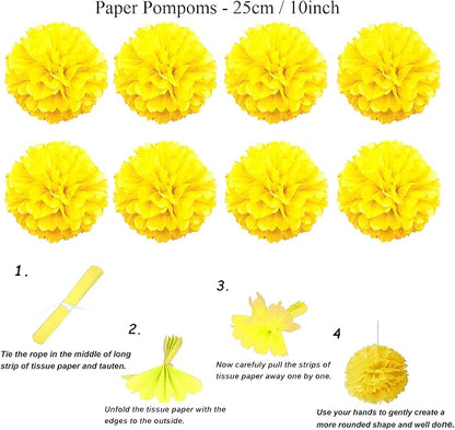ZERODECO Party Decoration, 21 Pcs Yellow Hanging Paper Fans Pom Poms Flowers, Garlands String Polka Dot and Triangle Bunting Flags for Minnie Mouse Birthday Parties Baby Showers Wedding