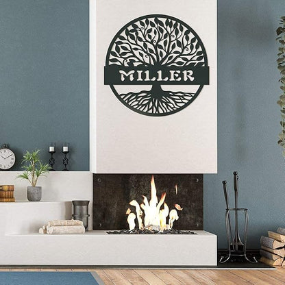 RealSteel Personalized Metal Wall Art - Custom Tree of Life Design with Family Name - Circular Metal Sign - Personalized Wedding, Anniversary, or Housewarming Gift (36")