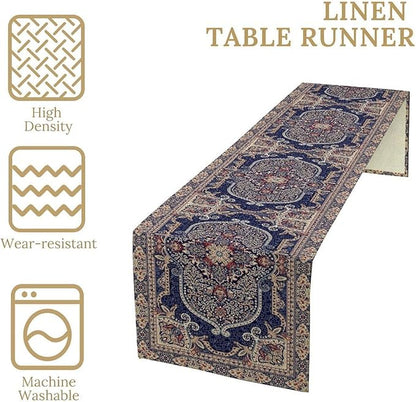 Vintage Boho Floral Table Runner, French Rustic Country Farmhouse Purple Golden Bohemia Flower Pattern for Home Kitchen Table Decor Dining Coffee Room Party Decor 13x90in