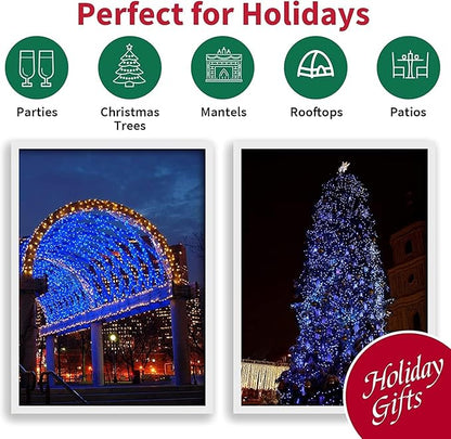 LAMPHOME 33ft Christmas Decorative Mini Lights, 100 LED Transparent Wire Fairy Starry String Lights Plug in, 11 Lighting Modes, for Indoor Outdoor Xmas Tree Wedding Party Decoration (Blue)