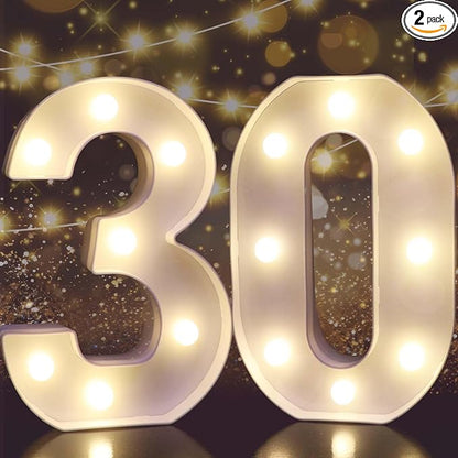 Pooqla 30th Birthday Decorations for Her Him, Light Up Number 30 for Party Table Decorations, 30th Birthday Gift for Women Men, Backdrop Wall Decor for 30th Wedding Anniversary Decoration