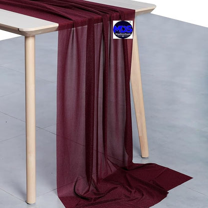 MDS 15 Pack 10ft Chiffon Table Runner 29 x 120 Inches Sheer Wedding Runner Romantic Rustic Table Runner for Wedding Decorations, Birthday Parties, Bridal Shower Party Arch Decor - Burgundy