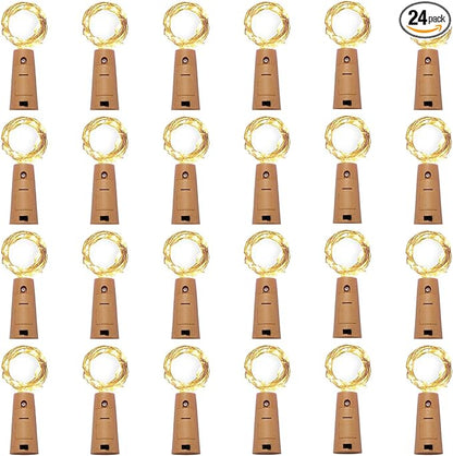 24 Pack 20 LED Wine Bottle Cork Lights, Fairy Mini String Lights Copper Wire, Battery Operated Starry Lights for DIY, Christmas, Halloween, Wedding, Party, Indoor&Outdoor (24 Pack, Warm White)