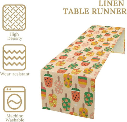 Summer Popsicles Table Runner, Colorful Cute Ice Cream Childish Seasonal Dinner Runner for Party Holiday Home Kitchen Dining Table Decor 13"x108"
