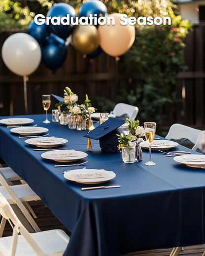 Pureegg Plastic Table Cloth Disposable 10 Pack, 54 x 108 Inch Table Cloths, Patriotic Decorations, Thanksgiving, Veterans Day Tablecloths, Rectangle, Plastic Cover, Leakproof & Sturdy, Navy Blue