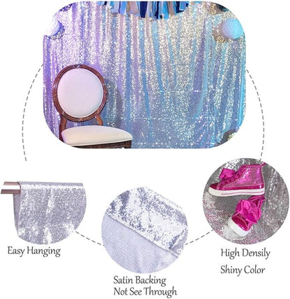 SquarePie Sequin Backdrop Curtain Background Opaque Non-Transparent Satin Sparkly for Wedding Party 10FT x 10FT Silver