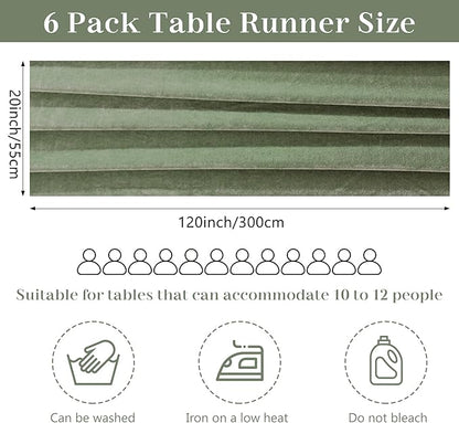 Velvet Table Runner 20 x 120 Inches 10ft Luxurious Thick Soft Velvet Christmas Thanksgiving Wedding Reception Table Runner for Party Reception Decorations(Sage Green, 6 Pack)
