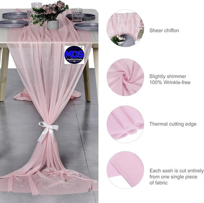 MDS 15 Pack 10ft Chiffon Table Runner 29 x 120 Inches Sheer Wedding Runner Romantic Rustic Table Runner for Wedding Decorations, Birthday Parties, Bridal Shower Party Arch Decor - Blush Pink