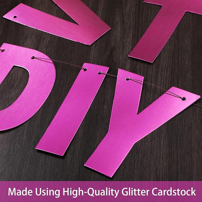TaoBary 112 Pcs DIY Letter Kit Glitter Customizable Banner Letters Include 107 Letters and Numbers 3 Rope and 2 Needles for Birthday Halloween Christmas Wedding Valentine Party Decor(Bright Pink)