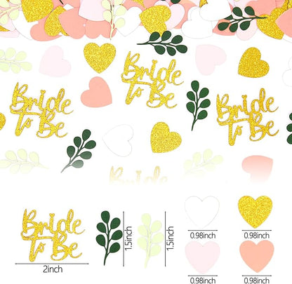 200PC Sage Green and Pink Gold Bachelorette Confetti for Bridal Shower Decorations Heart Eucalyptus Table Scatters for Bride to Be Decorations Engagement Wedding Decor Party Supplies