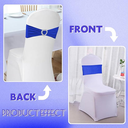 100PCS Spandex Stretch Royal Blue Chair Sashes Bows Universal Elastic Chair Cover Bands Ties with Buckle Slider for Wedding Party Ceremony Reception Event Banquet Decoration(Royal Blue)