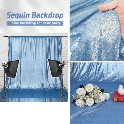 Eternal Beauty Baby Blue Sequin Backdrop, 4x7 Ft Glitter Background Curtains for Shimmer Photography Party Wedding Birthday Back Drop Decor