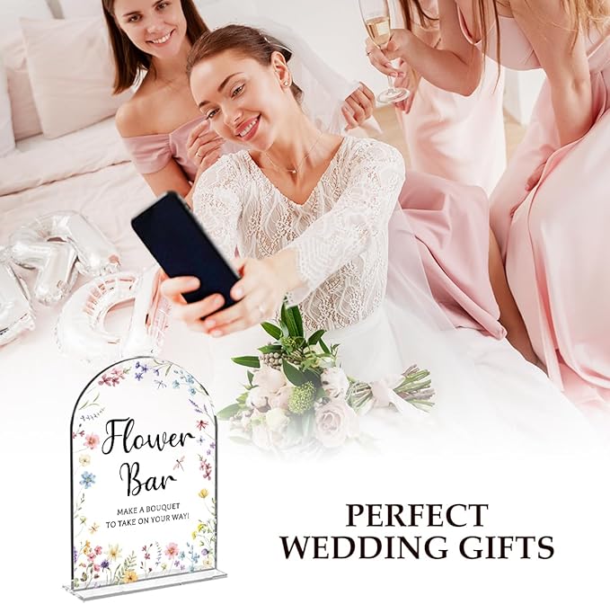 Wedding Sign Decor, Flower Bar Sign, 5x7 Inch Arch Acrylic, Wedding Sign for Reception & Event Party, Bridal Shower Decorations, Wedding Table Sign Accessories for Anniversary And Event (Flower)