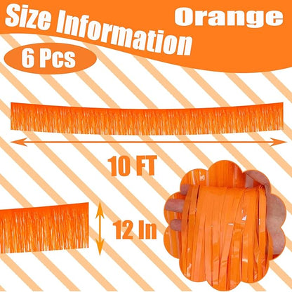 6 Pack 10 Feet Foil Fringe Garland Metallic Tinsel Streamers Banner Wall Hanging Backdrop Banner for Parade Floats, Thanksgiving, Christmas, Birthday, Halloween Party Decorations(Macaron Orange)