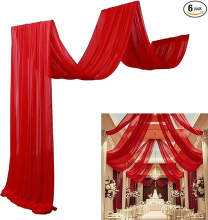 DUOBAO Chiffon Ceiling Drapes 20ft Red Wedding Backdrops Sheer Backdrop Curtains for Reception Wedding Ceremony Dark Red Sheer Arch Drapes Fabric Event Party Supplies 6 Panels 5×20ft