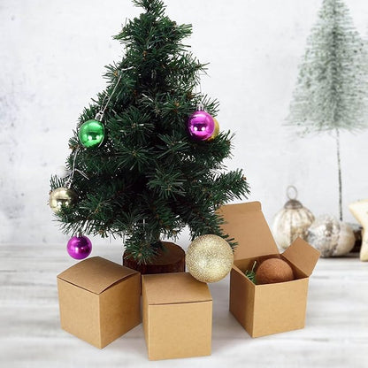 25 Pcs Brown Paper Gift Boxes, Small Candy Treat Boxes Bulk, 3x3x3 inch Gift Box with Lids for Party Favors, Birthday Gifts, Wedding Gifts