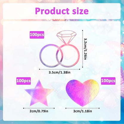 300 Pcs Iridescent Bachelorette Confetti, Bridal Shower Decoration Confettis, Wedding Decorations Diamond Ring Heart Star Table Confetti for Engagement Party Decorations, Bridal Shower supplies
