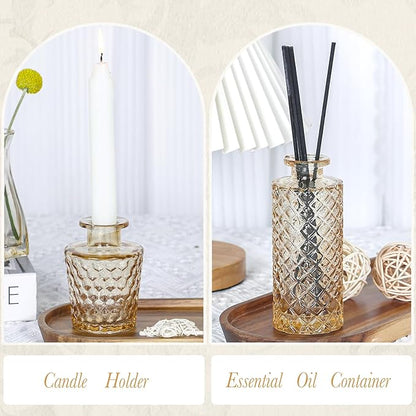 Amber Glass Bud Vases Set of 12, Gold Mini Flower Vase for Centerpieces, Small Vases in Bulk for Wedding Decorations, Vintage Vase for Table, Recepetion, Home Décor