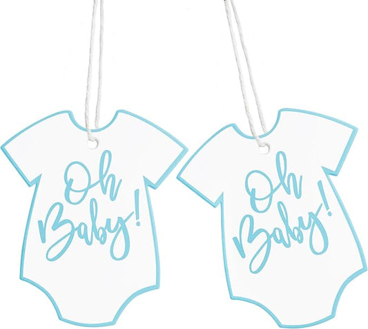 100Pcs Gift Tags with String Oh Baby Sign Blue Baby Clothes Large Gift Tags with 65 Ft Jute Twine Cute Tags White Paper Gift Tag for It's a Boy Gender Reveal Baby Shower Party Gift Wrap Tag