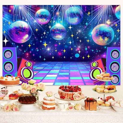 Dance Party Backdrop Retro 80s 90s Theme Stage Dance Ball Music Birthday Party Decoration DJ Photography Background 12 x 10 ft for Baby Shower Picture Photo Shoot Polyester Fabric,Multi1